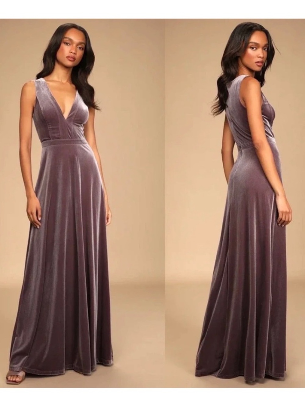 NWOT LULUS Beautiful Night Dusty Purple Velvet Sleeveless Maxi Dress M